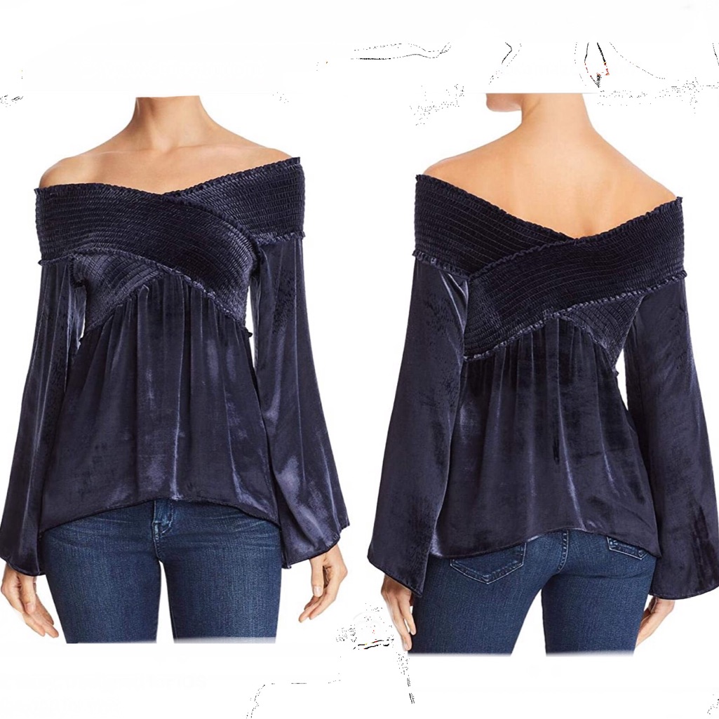 Ramy Brook Liza Smocked Velvet Top Sz S